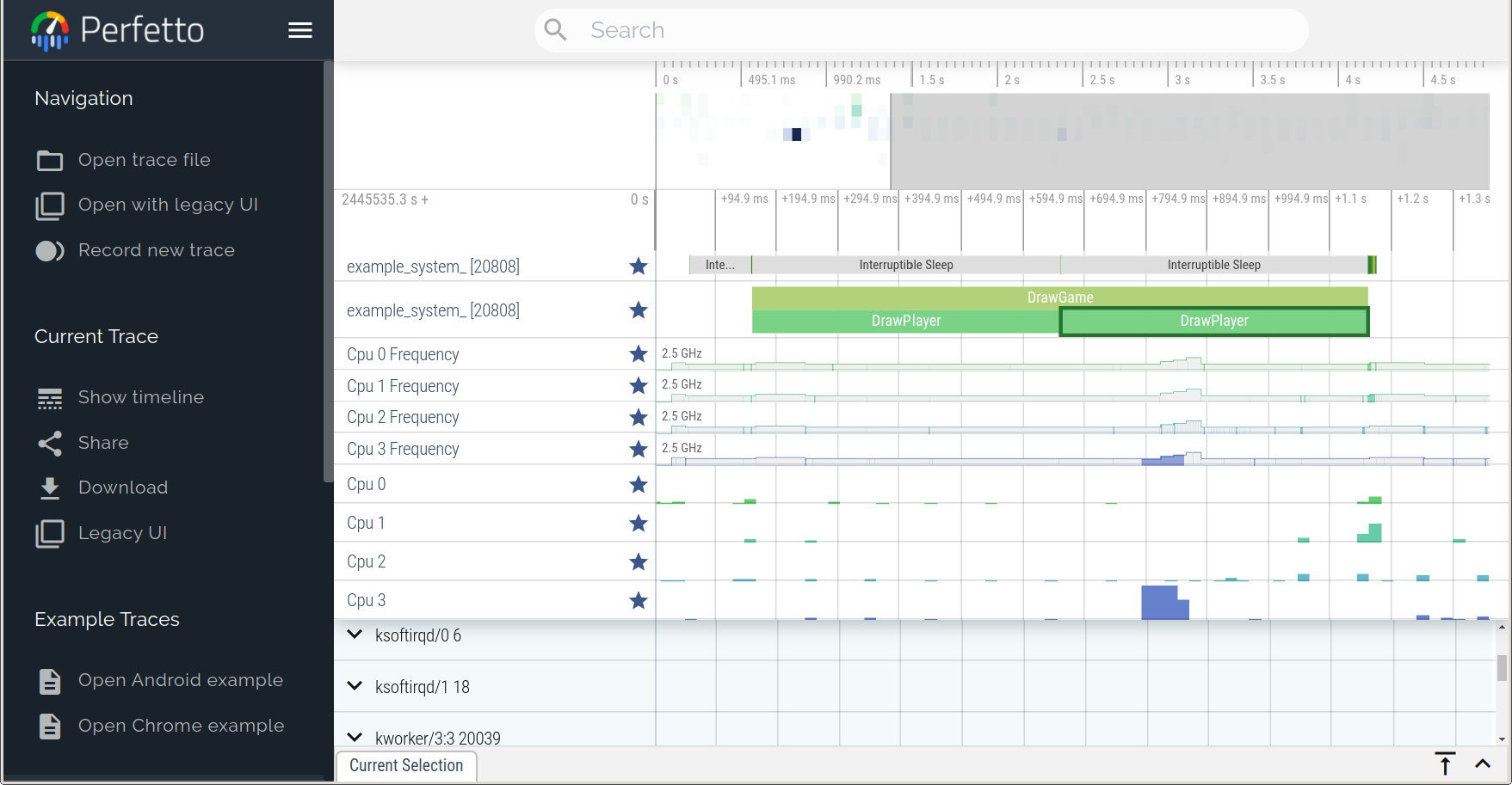 Example system-wide trace in the Perfetto UI Example system wide-trace loaded in the Perfetto UI