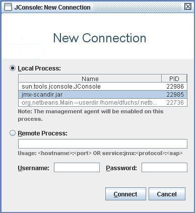 jconsole connection window - connect to local process