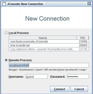jconsole connection window